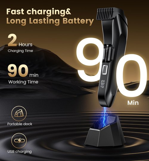 Men's Beard Trimmer -All-in-One Trimmer with Adjustable 20 Length Setting - Cordless Waterproof Wet/Dry Clipper Stainless Steel Blade for Precision Facial Hair Trimming with Travel Lock, LED Display