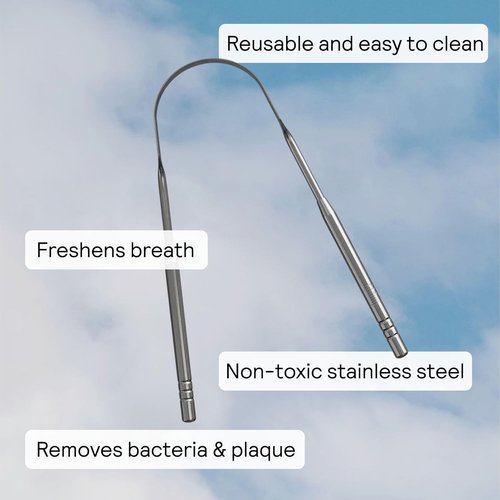 HUPPY Stainless Steel Tongue Cleaner - Reusable Tongue Scraper for Fresh Breath & Oral Hygiene | Durable Zero-Waste Tool