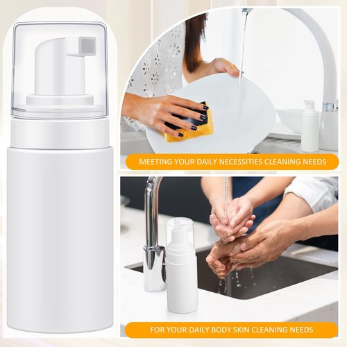 Teenyyou 50pcs Foam Pump Bottles 1oz/30ml Plastic Mini Empty Dispenser DIY Travel Face Cleanser Mousse Soap Foam Bottle Refillable Hand Soap Eyelash Shampoo Cosmetics Portable Travel Pack(White)