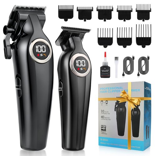 Hair Clippers for Men Professional, Cordless Barber Clippers and Trimmers Set, Electric Clippers for Hair Cutting Kit with LED Display, Gift for Men