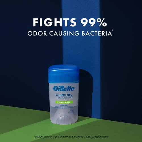 Gillette Clinical Antiperspirant and Deodorant for Men, 72hr Sweat & Odor Protection, Long Lasting Freshness, Anti-White Mark Technology, Clear Gel, Power Rush Scent, 1.6 oz