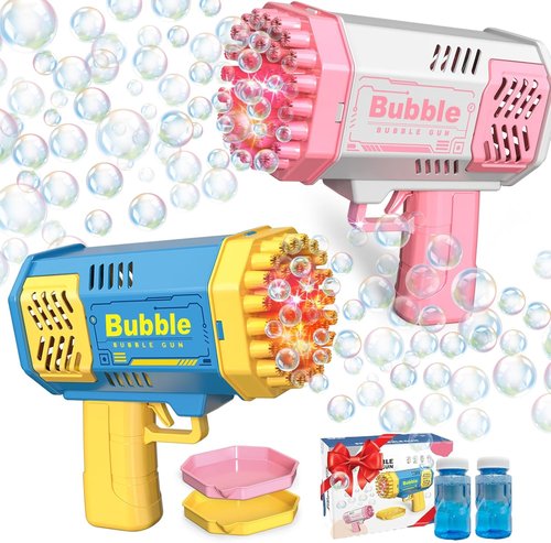 LUSJNGE Bubble Gun - 40-Hole Light Up Bubble Machine with 2 Refill Bottles | Perfect Party Favors for Kids 1-8