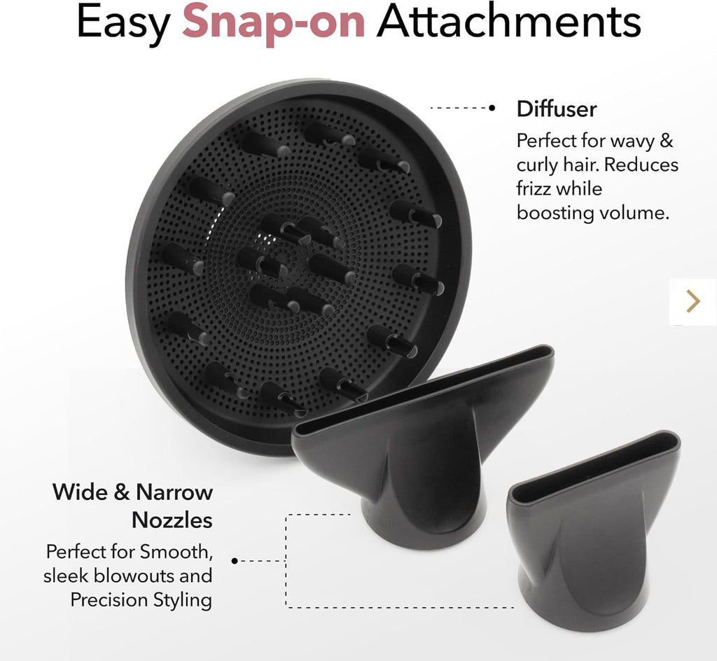 SRILabs DryQ Smart Hair Dryer - Lightweight & Foldable Design - Infrared Ionic Technology - 3 Magnetic Attachments