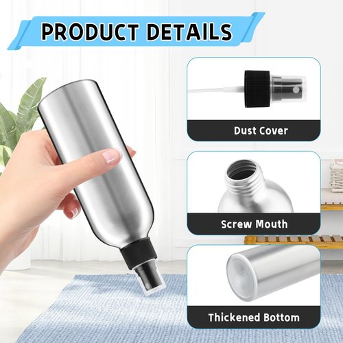 BOSMIOW 5 Pack 150ml/5oz Empty Aluminum Spray Bottles,Metal Fine Mist Sprayer,Refillable Cosmetic Atomizer Set with Lids for Cosmetic,Perfume,Face Spray,Air Freshener,Cleaning,Gardening