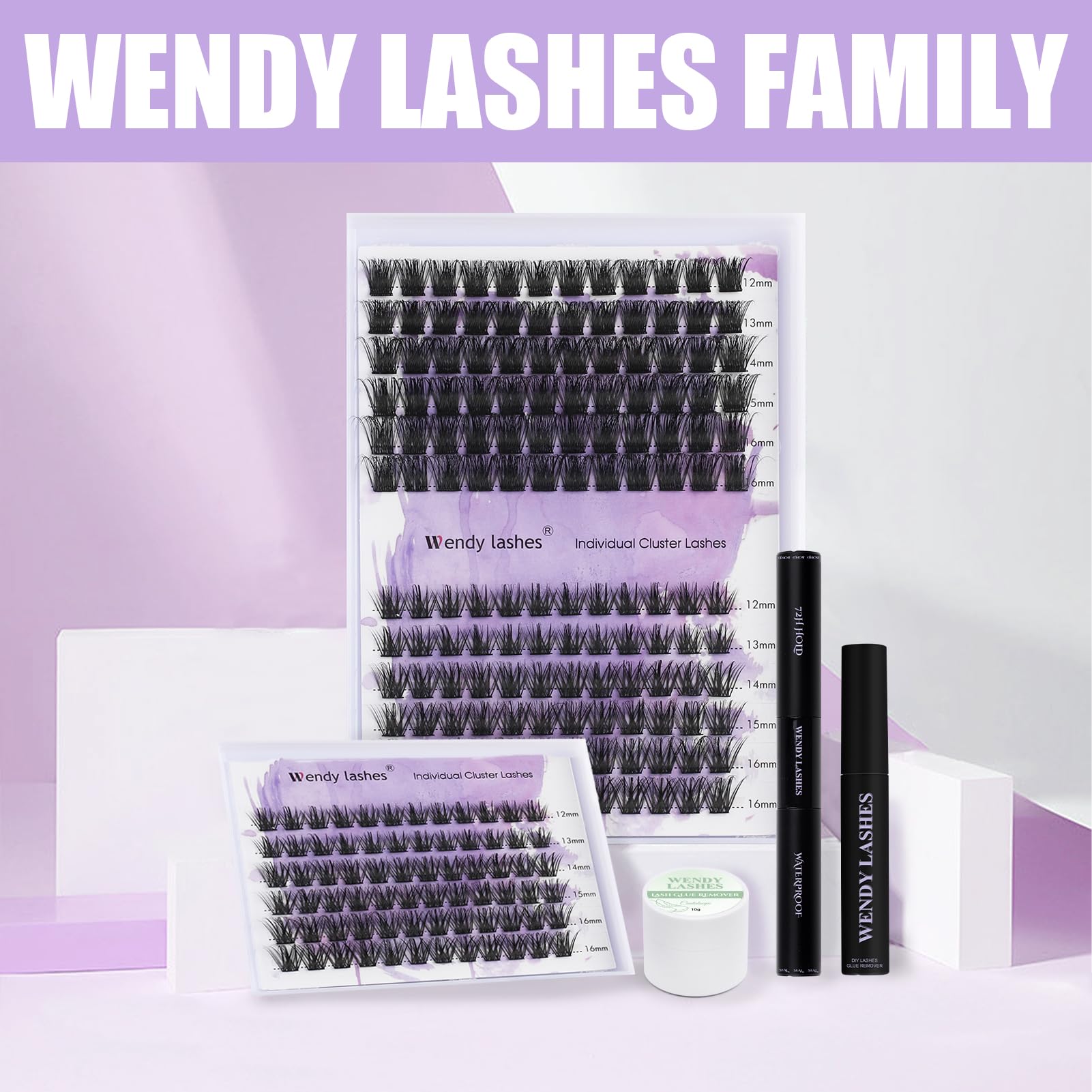 WENDY Lashes Clusters D Curl Lash Clusters DIY Eyelash Clusters 2 Styles 12-16mm Cluster Lashes Black Cluster Eyelash Extensions Wispy Individual Lashes At Home(Gorgeous/Bright-0.07D,12-16mm Mixed)