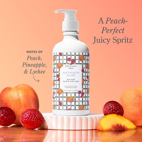 Beekman 1802 Goat Milk Hand Soap - Moisturizing Liquid Soap for Sensitive Skin | Juicy Peachy Lychee 12.5 fl oz