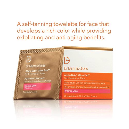 Dr. Dennis Gross Alpha Beta Glow Pad Self Tanner - Intense Radiance for Dull Skin | 20 Towelettes