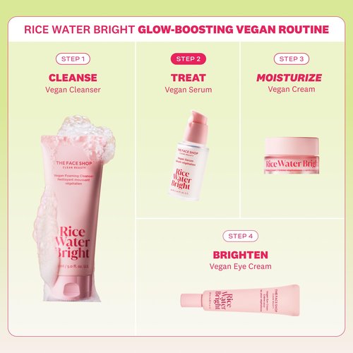 The Face Shop Rice Water Bright Vegan Serum - Targets Uneven Skin Tone & Dryness, Brightening, Nourishing, Hydrating - Rice Water, Hyaluronic Acid, Niacinamide - Korean Skin Care