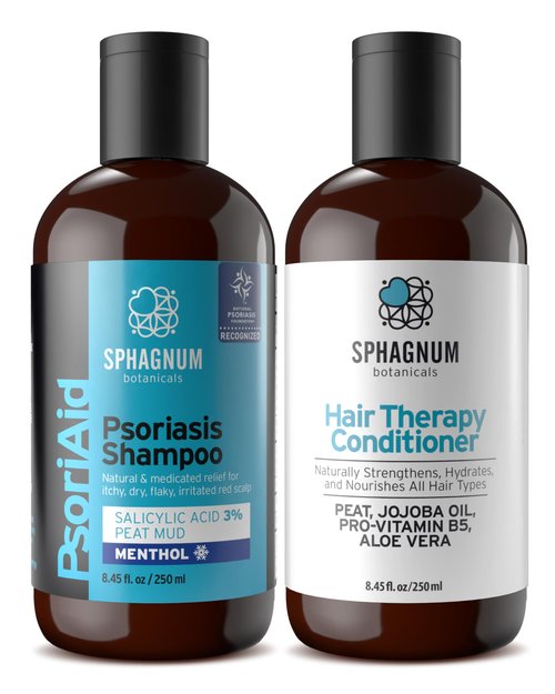 Sphagnum Botanicals Medicated Psoriasis Shampoo and Conditioner Set - Salicylic Acid 3% and Peat Mud Shampoo together with Jojoba Oil and Aloe Vera Condtioner. 2 x 8.45 fl. Oz