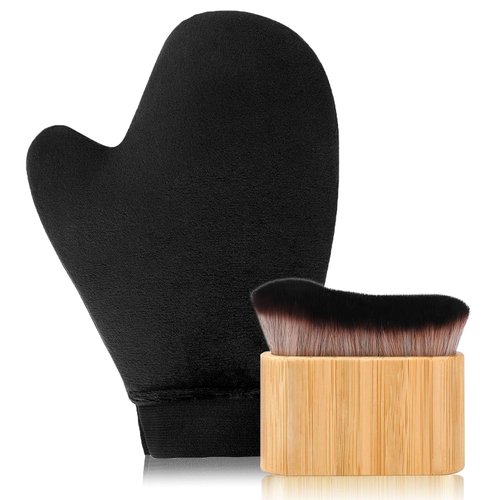 Skiennix 2-in-1 Tanning Mitts - Self Tanner Applicator & Brush Kit for Face & Body | Perfect for Lotion & Spray Tan