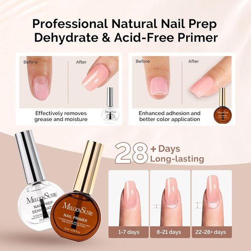 MelodySusie Nail Dehydrator & Primer Set - Hema Free, Acid Free Formula | Fast Dry 15ML