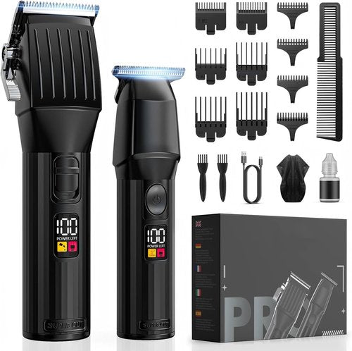 Skiennix Professional Hair Clippers - Cordless Beard Trimmer Kit with LED Display | Rechargeable Grooming Set (Black)