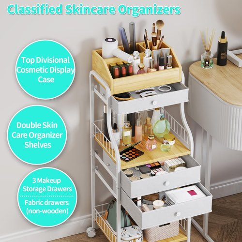 HapiRm Floor Makeup Organizer Storage - Vanity Skincare Make Up Organizers and Storage with Drawers, Cosmetics Display Cases Holder for Skin Care Nail Polish Perfume Makeup Brush