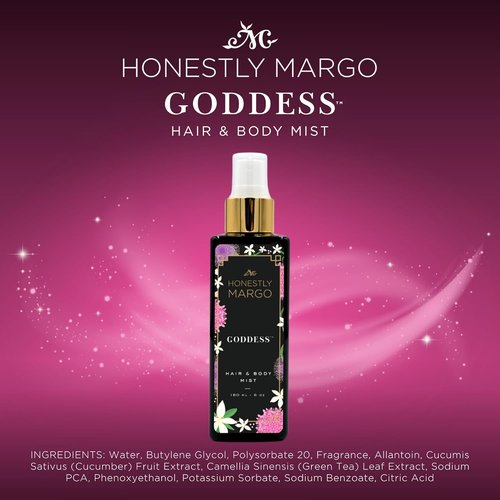 Honestly Margo Goddess Hair & Body Mist - Luxury Perfume Spray for Women with Bergamot & Amber | 6 Oz