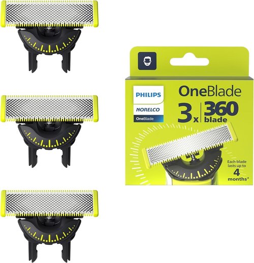 Philips OneBlade - 360 Flex Blade Replacement - 3 Pack for Ultimate Grooming Precision