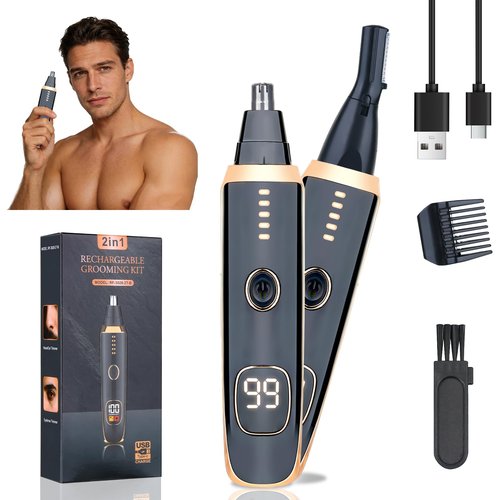 Mendaping Nose and Ear Hair Trimmer for Women Men,2 in 1 LED Display Eyebrow Hair Trimmer with USB Rechargeable,2026 Portble Waterproof Facial Hair Removal with Dual-Edge Blades for Travel (Black)