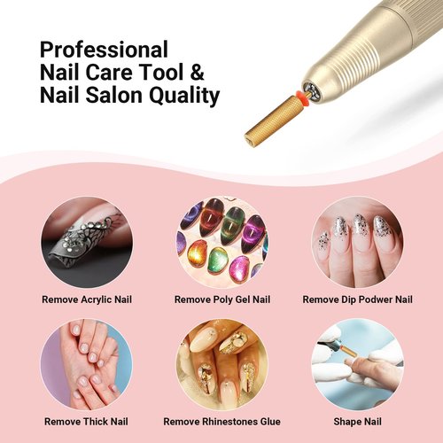 MelodySusie Super Long Tapered Nail Drill Bits, 3/32'' Carbide Tungsten Bits, Suitable for Manicure Pedicure Cuticle Gel Polishing, Professional Advanced Bits, Gold, Series Bit-X, Fine