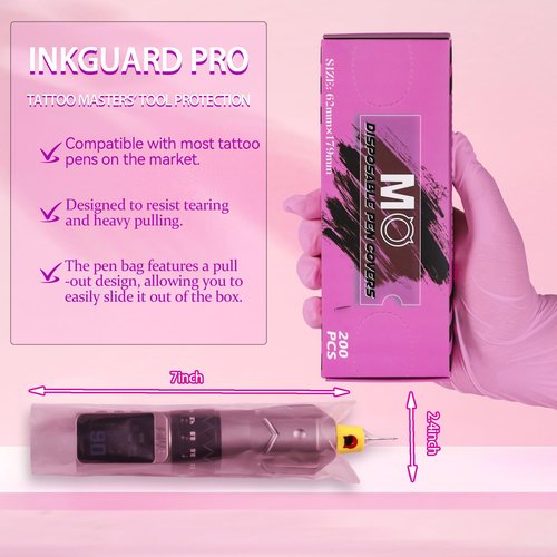 Tattoo Machine Covers 200pcs Tattoo Pen Covers 7 x 2.4inch Disposable Tattoo Pen Machine Bags Professional Tattoo Supplies and Accessories (PINK)