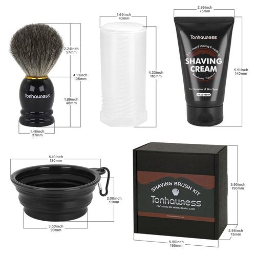 Travel Shaving Brushes Kit For Men, 4 In 1 Shaving Brush Set With Badger Hair Shaving Brush, Shaving Brush Case, Shaving Cream and Foldable Shaving Bowl For Trip