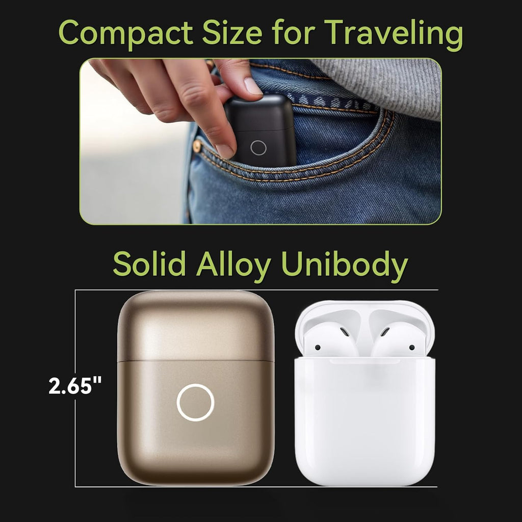 VNU Alloy Body Foil Shaver - Mini Travel Electric Razor for Men | IPX7 Waterproof, 60-Day Standby, Desert Titanium