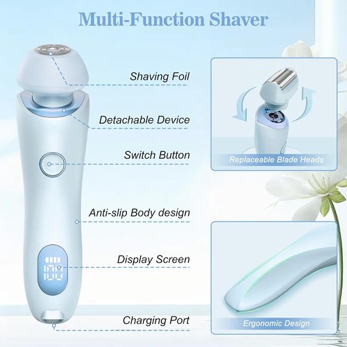 Skiennix Electric Shaver for Women - Painless 2-in-1 Wet & Dry Waterproof Razor | Rechargeable, Blue