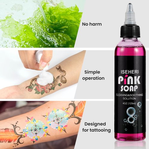 iseheri Ultra Concentrated Pink Soap 4OZ with Foaming Bottle 120ml, Tattoo Soap Tattoo Supplies for Tattoos Piercings, Clean Skin Equipment