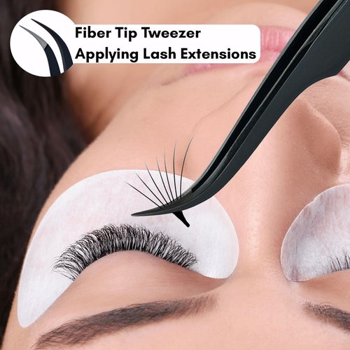 My Lash Tools Total Lash Control Curved Classic Fiber Tip Lash Tweezer – Precision Eyelash Extension Tweezer, Professional Stainless Steel, Volume & Classic Lashes (Black)