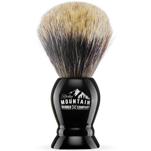 Shaving Brush with Stand - Rocky Mountain Barber Pure 100% Best Badger Hair Barber Grade with Black Heavy Duty All-Resin Handle and Oversized Bristle Head For Better Shaving Cream Lather