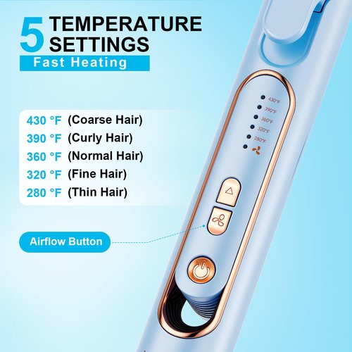 AraSyleon Hair Straightener and Curler, Airflow Curling Iron for Women Short to Long Hair, 5 Settings (280-430°F) Fast Heat Up and Smooth Frizz Create Straight Hair, Safe Dual Voltage