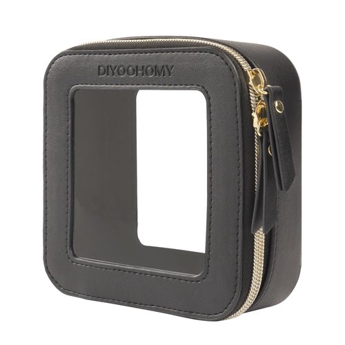 DIYOOHOMY Clear Makeup Bag with Zipper, Black Travel Toiletry Bag for Women, Mini Leather Cosmetic Organizer Case, Small Portable Purse Pouch