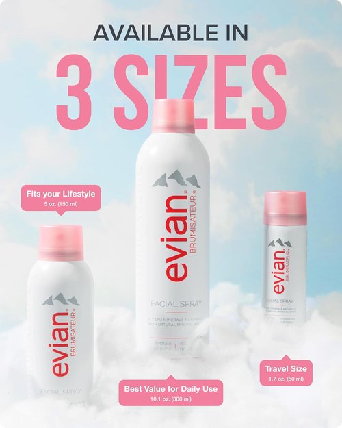 Evian Facial Spray 1.7 oz - Hydrating Mineral Water Mist for Refreshing Makeup & Toning Skin - TSA-Approved Travel Size
