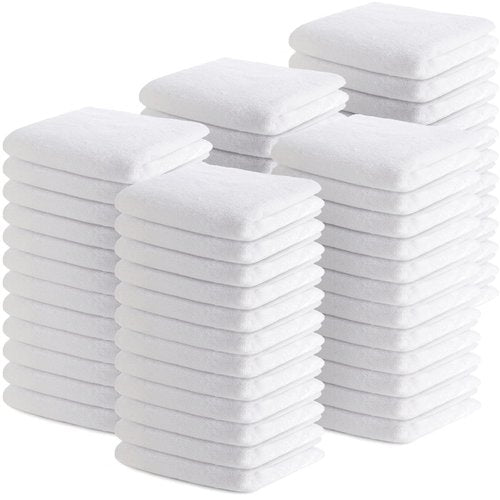 Buryeah 50 Pieces Cotton Washcloths 100% Ring Spun Cotton Wash Cloths Bulk Absorbent and Soft Feel White Towels for Bathroom, Spa, Gym and Face Cleaning (12 x 12 Inches)