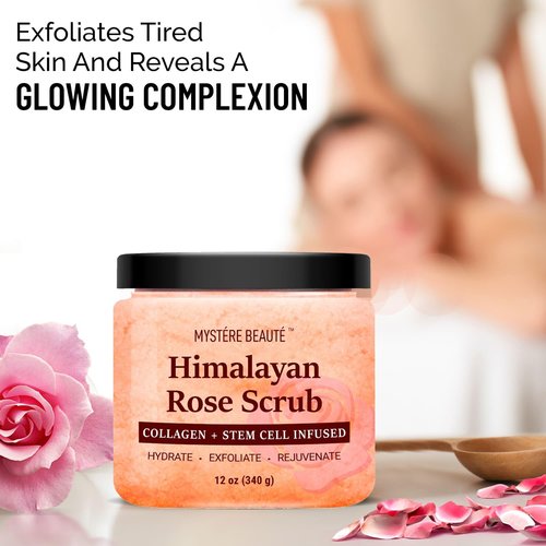 MYSTÉRE BEAUTÉ Himalayan Salt Body Scrub 12 oz each Twin Pack - with Collagen and Stem Cells - Exfoliating Salt Scrub for Cellulite - Deep Cleansing for Acne, Scars, Wrinkles - Moisturizes Skin