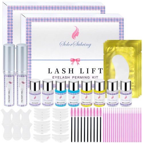 Eyelash Lift Kit Effectually, 2 Pack Eyelash & Eyebrow Perm Kit, Professional Semi-Permanent Eyelash Lash Curling Tools with Eye Shields, Pads Suitable for Salon Home (Pink)