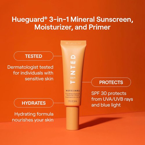 Live Tinted Hueguard® 3-in-1 Mineral Sunscreen | Moisturizer & Primer - SPF 30 for Year-Round Hydration - 1.7 Fl Oz