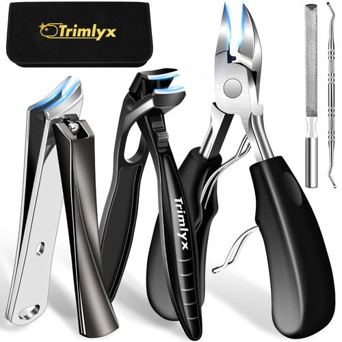 Toenail Clippers for Thick Toenails, Trimlyx Ingrown Toe Nail Clippers for Thick Nails for Seniors, Heavy Duty Nail Clippers for Men, Angled Head Large Toenail Clippers for Seniors 5Pcs