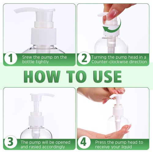 Gerrii 60 Pcs 8 oz/ 250 ml Plastic Empty Pump Bottles Lotion Clear Refillable Plastic Bottles with Pumps Dispenser Portable Travel Container for Body Wash, Liquid Soap, Massage Oil(White Pump)