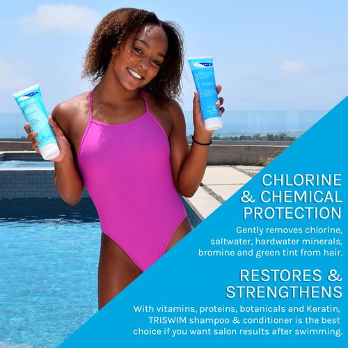 TRISWIM Chlorine Shampoo and Conditioner Set - Paraben-Free Swim Care with Aloe Vera & Keratin | 8.5 fl oz Each
