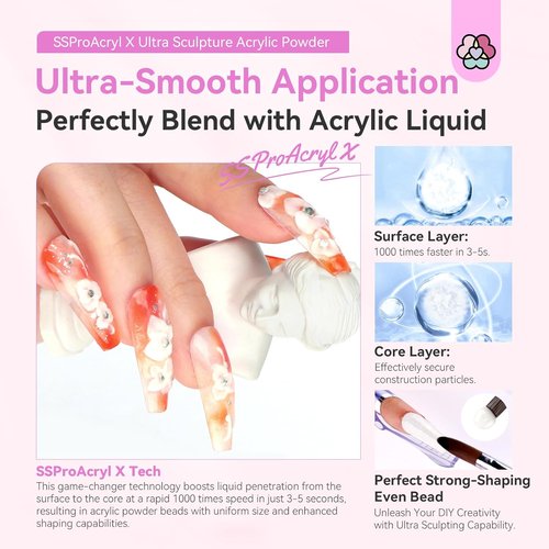 SAVILAND White Acrylic Nail Powder - Ultra-Smooth Blending for Extensions & Carving, Professional Quality