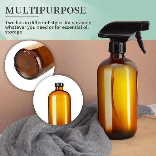 GIVAMEIHF 16oz Amber Glass Spray Bottles,4 Pack Glass Spray Bottles Refillable Empty Bottle with Adjustable Nozzle,Spray Bottle for Cleaning,Essential Oils,Cleaning,Pets,Plant, Hair Mister