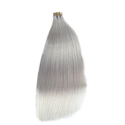 Platinum Silver Invisible Seamless Tape in Hair Extensions Human Hair 16inch Silver Grey Double Sided Pu Hair Extensions Tape ins Human Hair for Women 50g/Pack