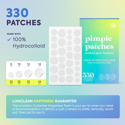 LivaClean 330 CT Pimple Patches for Face - 100% Hydrocolloid Acne Patches - Four Sizes - Acne Dots Zit Stickers - Hydrocolloid Patch Pimple Patch Invisible - Blemish Patches