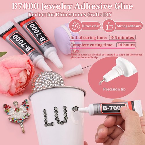 3000PCS SS12/3mm Crystal Rhinestones (Black Diamond) with 2Pcs 10ml B7000 Jewelry Glue, Bedazzling Flatback Glass Rhinestones for Crafting, Gems Diomand Charms for Tumbler Shoes Clothing Mugs Nail Art