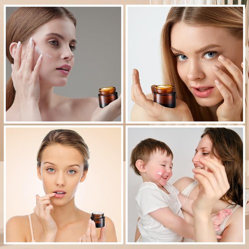Norme 140 Pack 10ml Glass Cosmetic Jars with Lids, Refillable Sample Containers for Lip Balm, Cream, Lotion, Travel Size, Inner Liner, Wide Mouth(Amber)
