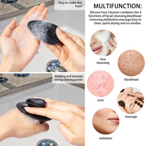 8 Pack Silicone Face Scrubber, Beomeen Facial Cleansing Brush Soft Silicone Facial Exfoliation and Massage Brush Blackhead Scrubber for Men and Women (Black)