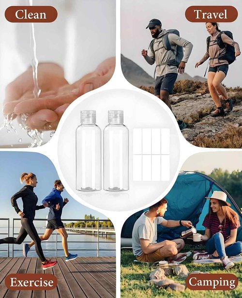 DAWZMR 8 Pack 3.4 oz (100 ml) Plastic Travel Bottles for Toiletries, TSA Approved Leak Proof Small Clear Bottles with Labels
