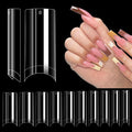 LIONVISON 500PCS No C Curve Nail Tips, Long Square 10 Sizes Half Cover Straight Square French Clear Fake Nail Tips for Acrylic Nails Professional for Nail Art Salon