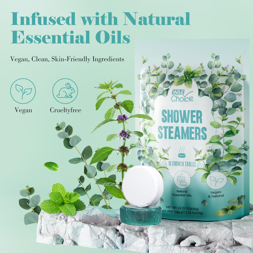 W&E Choice Shower Steamers 18 Counts- Christmas Gifts for Women, Shower Bombs Individual Package, Eucalyptus Mint Essential Oils for Daily Relaxation & Stress Relief, Gift for Women, Mom, Wife