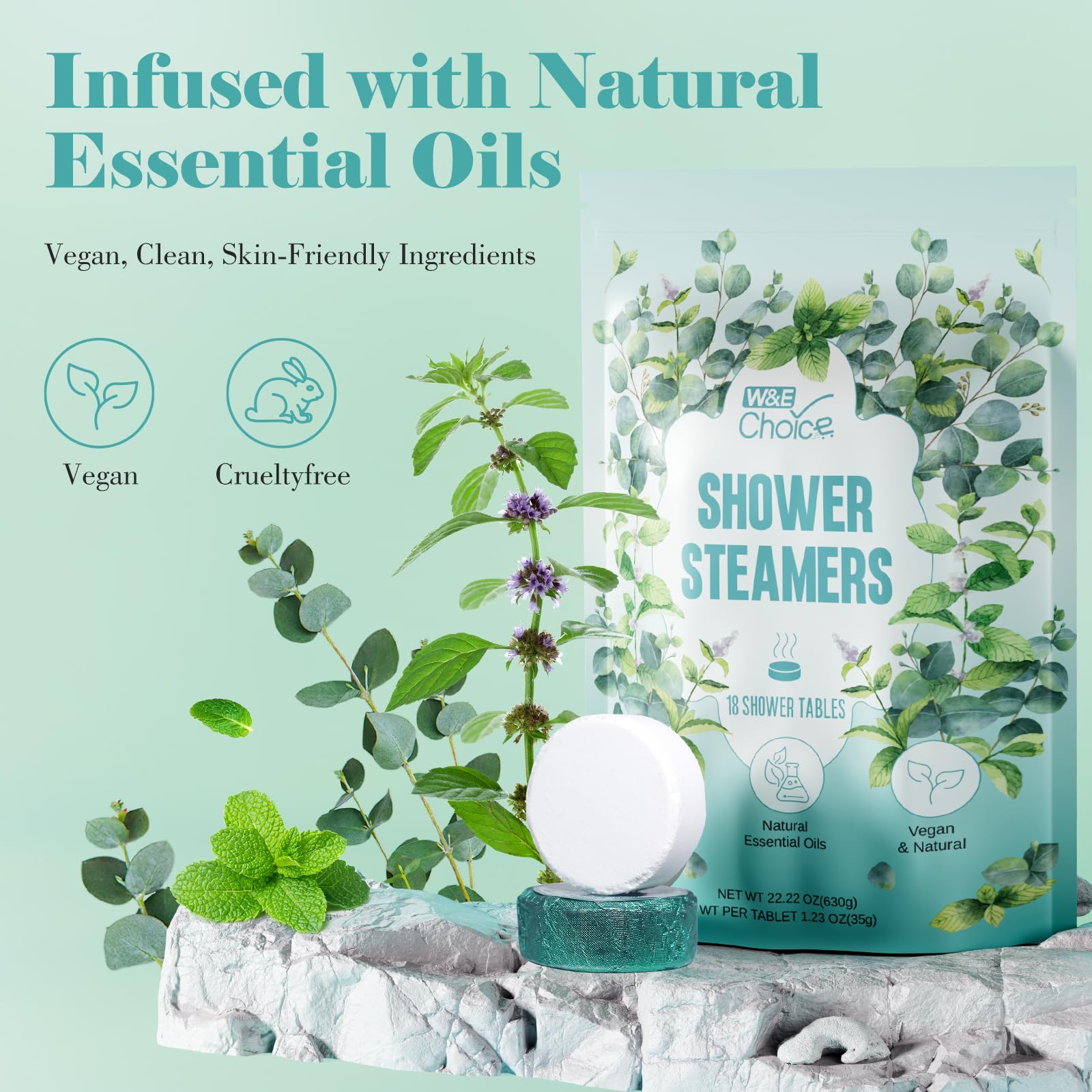 W&E Choice Shower Steamers 18 Counts- Christmas Gifts for Women, Shower Bombs Individual Package, Eucalyptus Mint Essential Oils for Daily Relaxation & Stress Relief, Gift for Women, Mom, Wife
