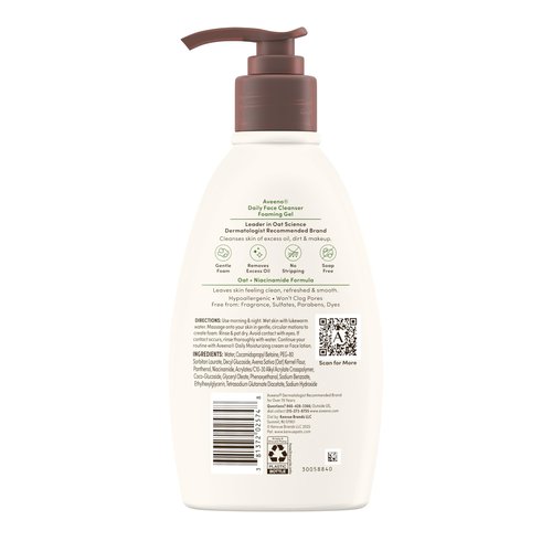 Aveeno Daily Foaming Gel Facial Cleanser, Fragrance Free, 12 fl. oz